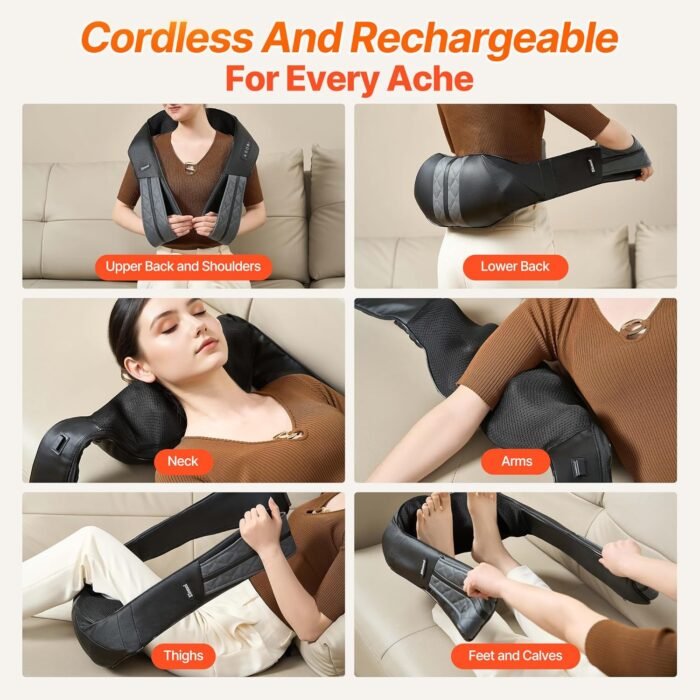 Cordless Neck Back Massager with Heat - Rechargeable Shiatsu Kneading Shoulder Shawl for Pain Relief Deep Tissue, Long-Lasting Portable Design for Mom Dad Men Women Her Him - Image 8