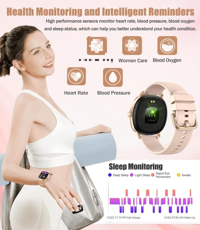 Women's 2pc Band Sports Watch/Smart Watch 1.72" Fitness Tracker with Heart Rate Monitor, 100+ Sports Modes, Sleep Tracking, 7-Day Battery, IP68 Waterproof (Gold) - Image 4