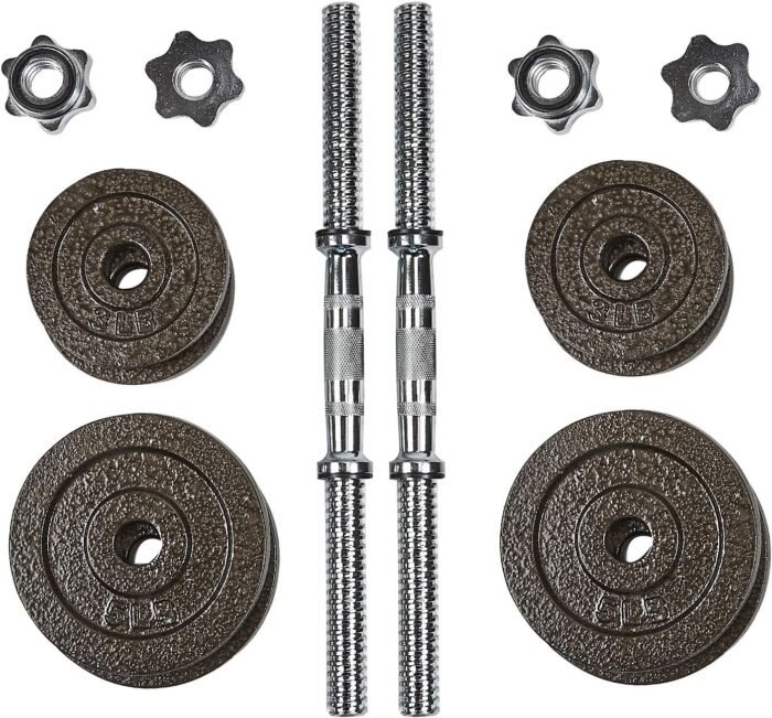 Signature Fitness Contoured Handle Cast Iron Adjustable Dumbbell Weight Set,Gray - Image 3