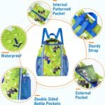 WAWSAM Kids Gym Drawstring Backpack String Bag, Game Sports Gym Bag for Kids Boys Waterproof Swimming Beach String Cinch Backpack with Two Water Bottle Pocket - Image 6