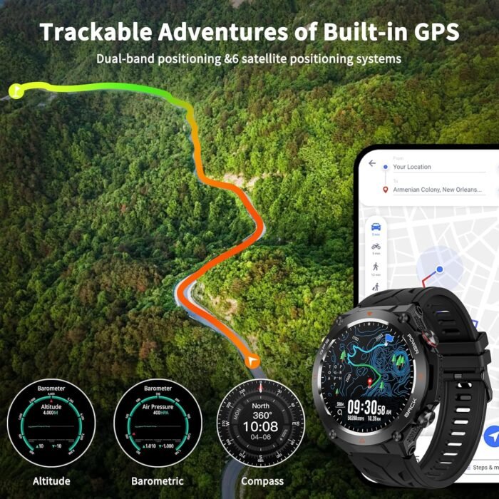Military Smart Watch with GPS, Pressure/Altitude/Compass, Rugged Smartwatch for Men with 650mAh Extra-Large Battery, Answer/Make Call, 100+ Sports Mode, Metal Body Fitness Tracker for Android iOS - Image 3