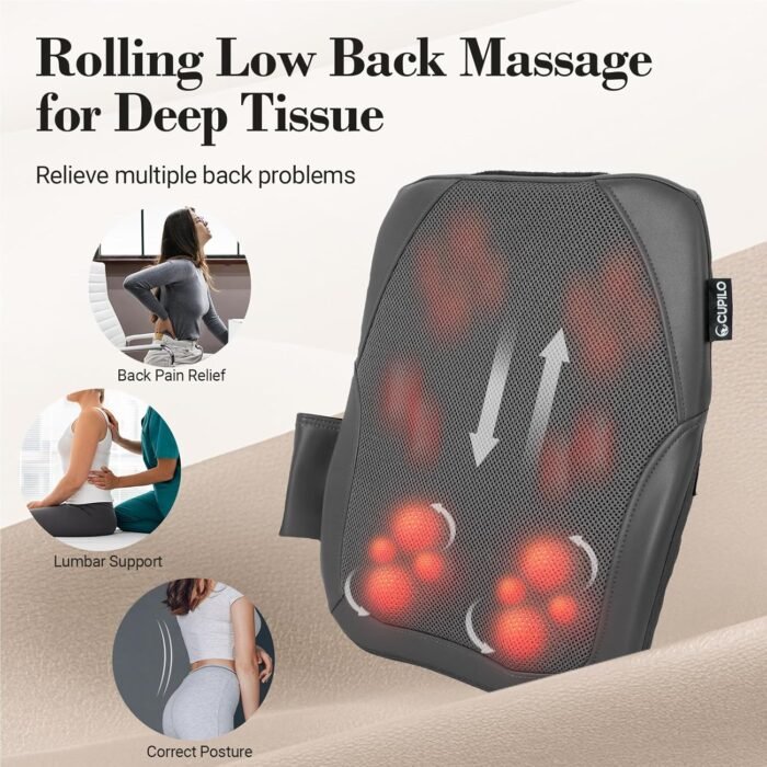 Shiatsu Low Back Massager - FSA HSA Eligible,3D Kneading Massage Pillow for Pain Relief Deep Tissue,Portable Rolling Massager for Home Office,Gifts for Mom Dad Women Men - Image 5