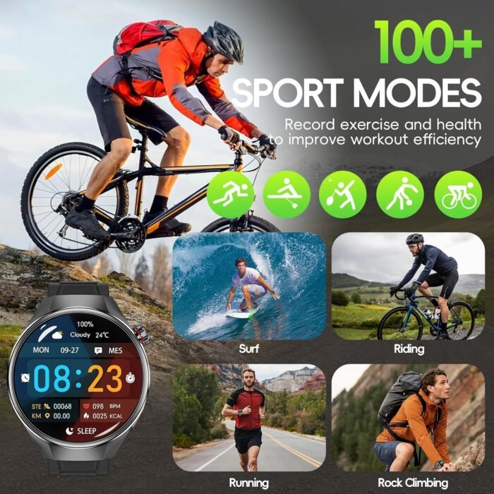 G5 Plus Smart Watch,1.75" AMOLED Always On Display,IP68/IPX8 Waterproof,110+Sports Modes,Blood Oxygen/Heart Rate Monitor,Bluetooth Calling,Sleep Tracker,Custom Watch Faces,Military Grade (Silver) - Image 4