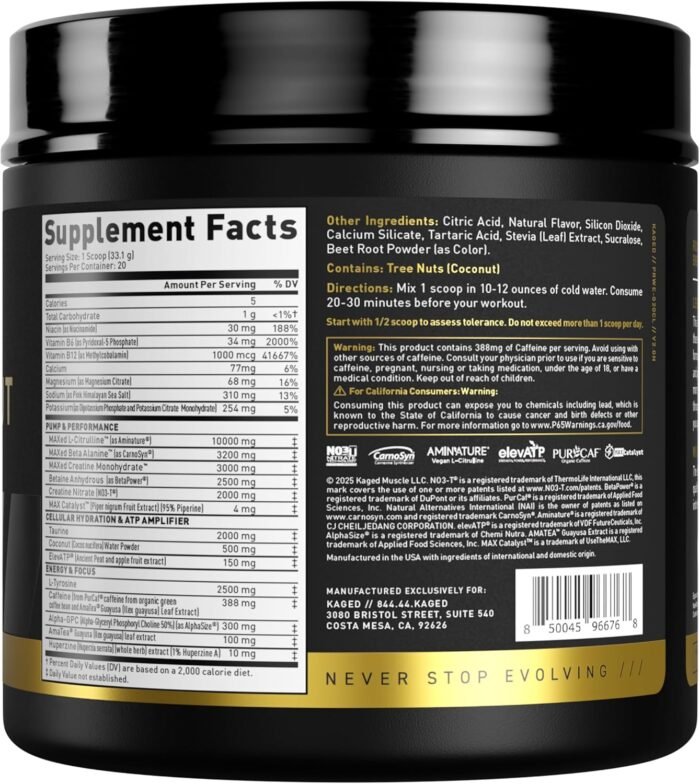 Kaged Pre Workout Powder Pre-Workout Elite for Men & Women, High Stimulant for Energy, Focus, Pumps, L-Citrulline, Beta Alanine, Creatine & 388mg of Organic Caffeine, Strawberry Lemonade - Image 9