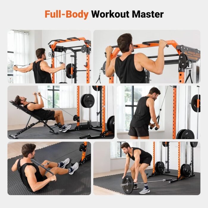 YOLEO Smith Machine with Independent Dual-Pulley System, 1700LBS Adjustable Cable Crossover Squat Rack, Multi-Functional Power Cage for Home Gym with More Workout Equipment LAT Pulldown Bar & Dip Bar - Image 6
