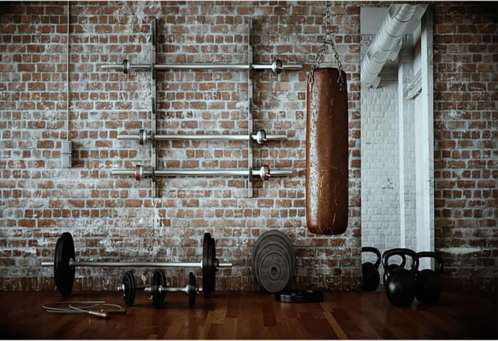 AOFOTO 7x5ft Gym Dumbbell Backdrop Indoor Sports Fitness Room Photography Background Muscle Training Wellness Physique Physical Exercise Sandbag Photo Studio Props Adult Artistic Portrait Wallpaper - Image 2