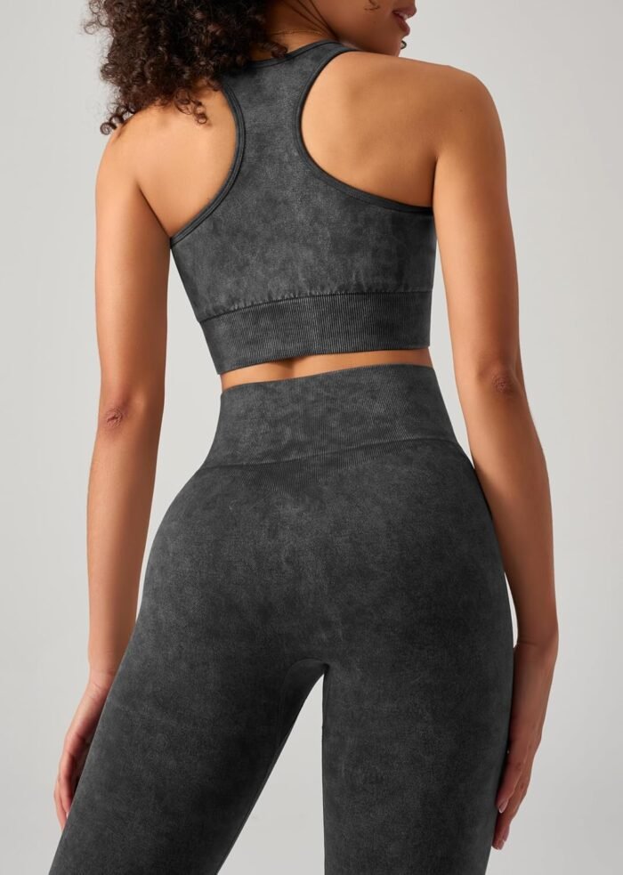 OLCHEE Womens Workout Sets 2 Piece - Acid Wash Seamless Yoga Outfits High Waist Leggings Padded Racerback Sports Bra Gym Set - Image 6