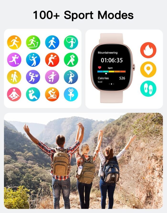 Fitness Tracker 2025 Ver. (Answer/Make Calls), 1.85" Smart Watch Fitness Watches for Women Men with 24/7 Heart Rate Blood Oxygen Monitor Sleep Tracker 100+ Sport Modes IP68 Waterproof (Pink) - Image 5