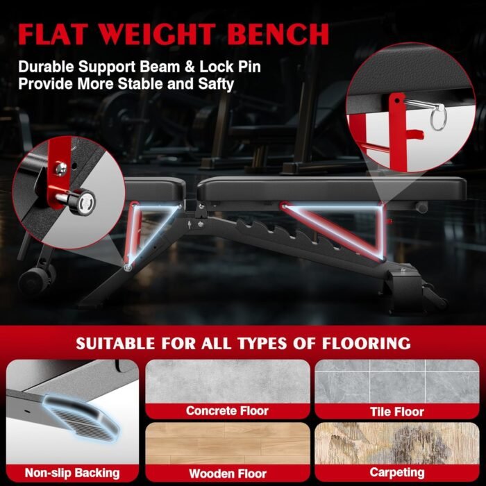 Adjustable Weight Bench - Workout Foldable Strength Training 1300lb Capacity Heavy Duty Weight Benches for Home Gym Exercises Incline Flat Decline Sit-Ups Full Body Workouts - Image 6