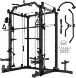 Smith Machine, 2000LBS M11 Multi-Function Squat Rack Power Cage with Cable Crossover System and Smith Bar, All-in-One LAT Pull-Down Machine for Home Gym - Image 2