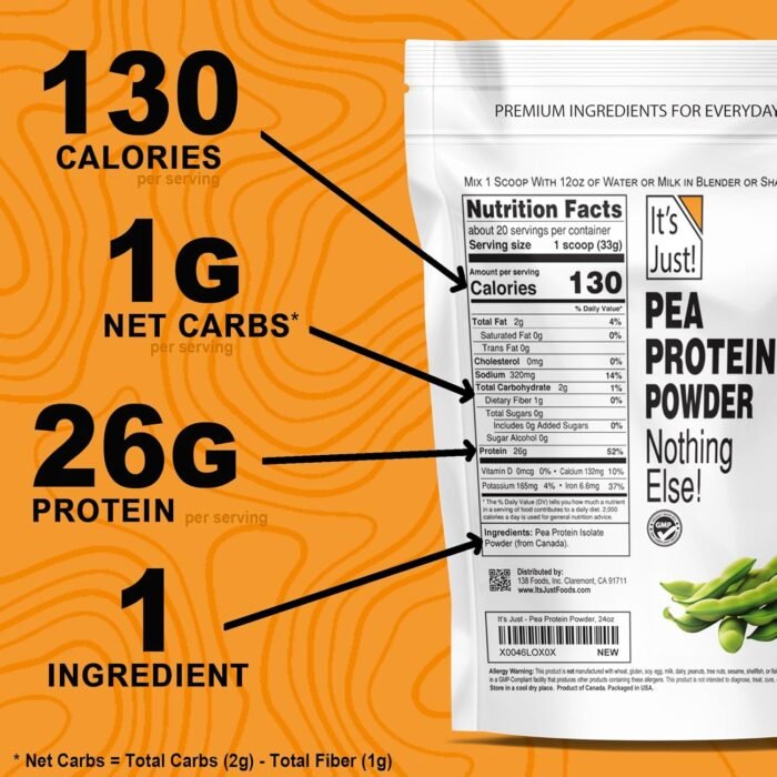 It's Just! - 100% Pea Protein, Vegan Plant Based, Grown in Canada, Premium Quality, Smooth Texture, Gluten Free, Keto Friendly (5 Pound, Unflavored) - Image 6