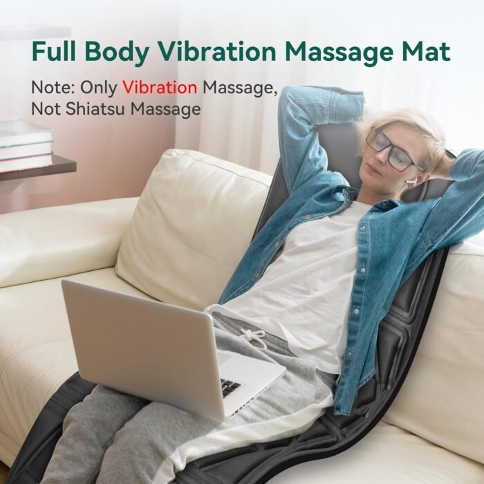 Snailax Massage Mat with Heat, Back Massage Pad for Bed, Chair, 10 Motors Vibrating Massage Mattress Pad with 2 Heating Pads for Back, Full Body Massager - Image 4