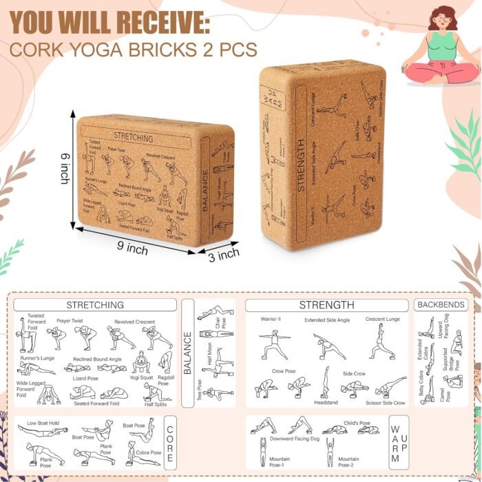 Cork Yoga Blocks 2 Pack Yoga Poses Teaching Cork Blocks, Suitable Poses for Beginners and Experts High Density Block with Non Slip Surface for Better Support, Balance Comfort (Beige) - Image 6