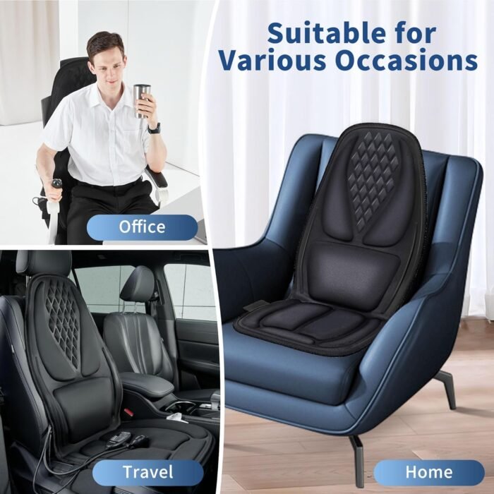Back Massage Chair Pad with 3D Lumbar Support, Electric Back Massager for Pain Relief, Massage Seat Cushion with 3 Vibration Intensities & 2 Heat Levels - Image 6