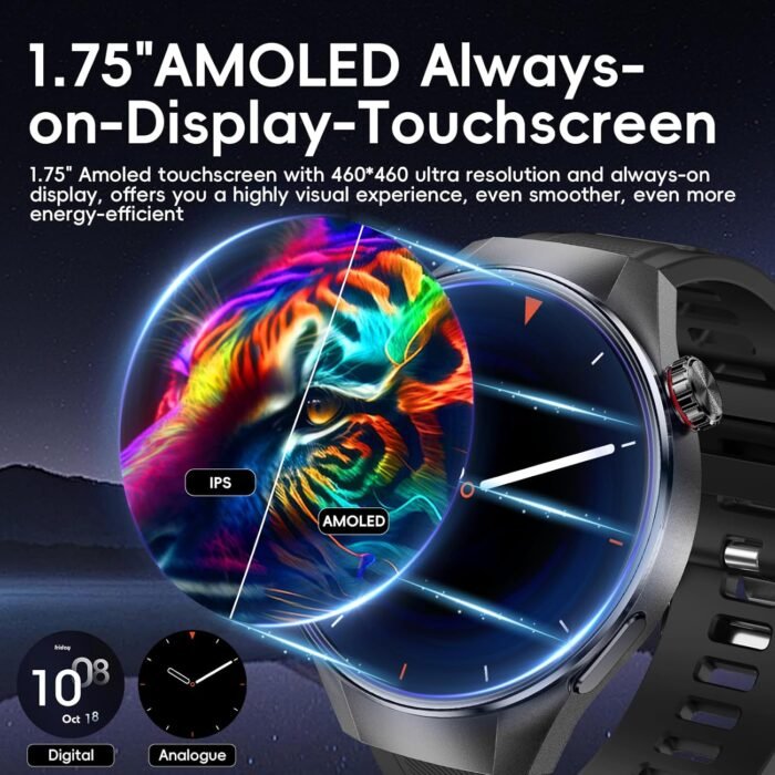 G5 Plus Smart Watch,1.75" AMOLED Always On Display,IP68/IPX8 Waterproof,110+Sports Modes,Blood Oxygen/Heart Rate Monitor,Bluetooth Calling,Sleep Tracker,Custom Watch Faces,Military Grade (Silver) - Image 3