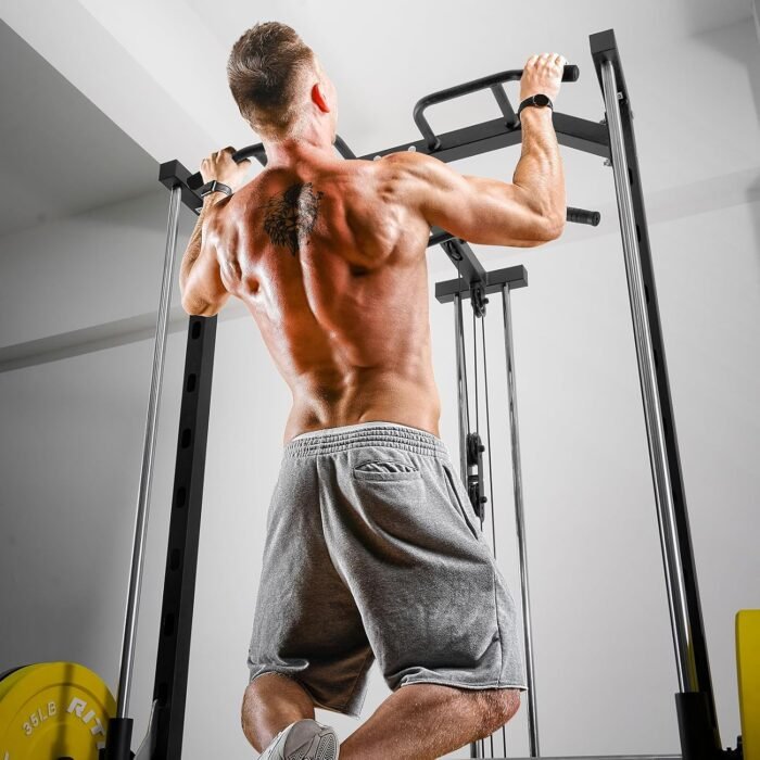 RitFit Smith Machine Power Rack with LAT-Pull Down System, Landmine, Barbell Bar, Plate Storage Pegs and More Training Attachment (Smith Machine 1.0), Black - Image 8