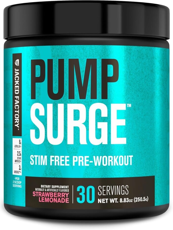 Jacked Factory Pumpsurge Caffeine Free Pre Workout for Men & Women - Nootropic Booster & Stim Free Pre Workout - Intense Pumps, Enhanced Focus - 30 Servings, Strawberry Lemonade - Image 2