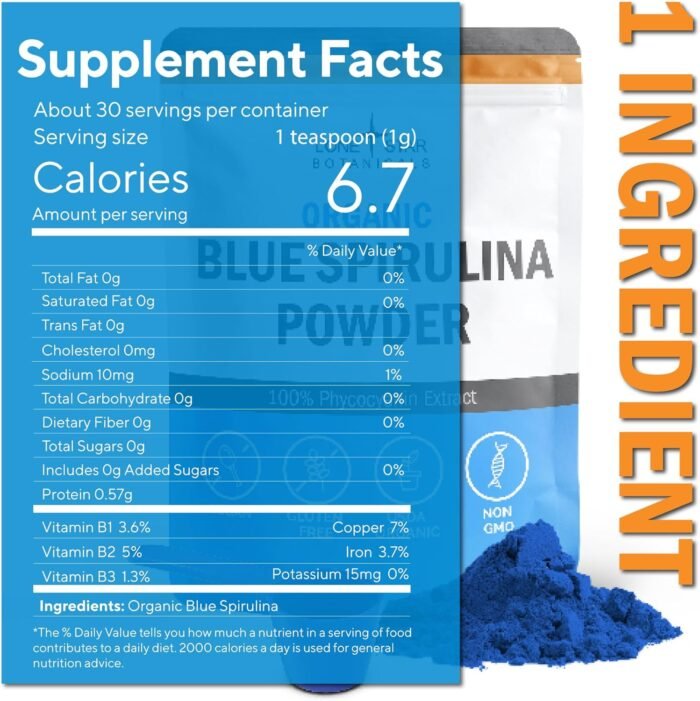 Organic Blue Spirulina Powder - 100% Pure Superfood Blue-Green Algae, Natural Food Coloring for Smoothies & Protein Drinks - Non GMO, Gluten-Free, Vegan + USDA Certified, 300 Servings, No Fishy Smell - Image 3