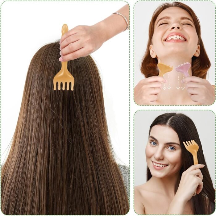 2Pcs Head Massager Manual Hair Scalp Massager Gua Sha Five Claw Massage Tool Comb Portable Handheld Resin Relax Tool for Father's Day Mother's Day Gifts (Amber; Cloud Brown) - Image 7