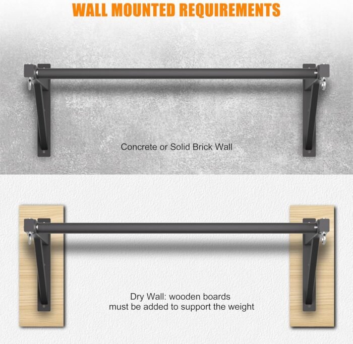 Pull Up Bar Wall Mounted, Heavy Duty 650 lbs Capacity Chin Up Bar, 48" Multi-Grip Strength Training Pull-up Bars, for Home Gym Garage/Backyard Total Body Workout, Ease Of Use Mounting - Image 5