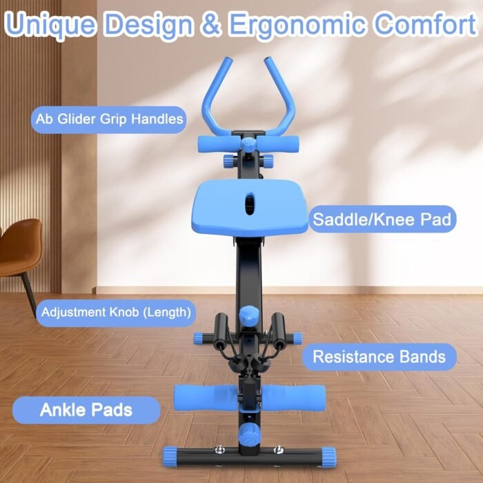 4-in-1 Exercise Equipment Rowing Machine Leg Press Machine Ab Glider Machine Roman Chair Fitness Equipment for Ab Workout Core Strength Training - Image 5