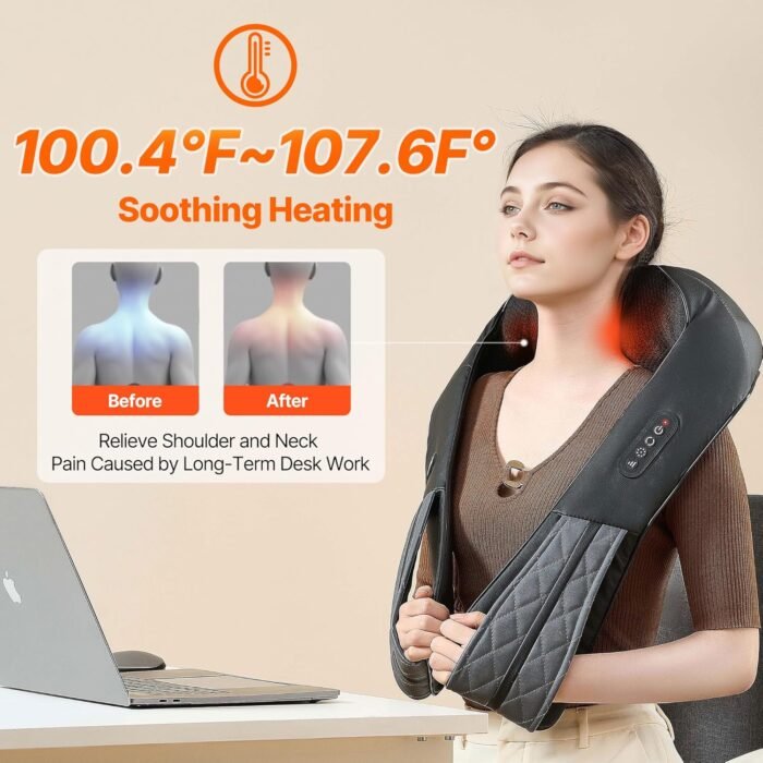 Cordless Neck Back Massager with Heat - Rechargeable Shiatsu Kneading Shoulder Shawl for Pain Relief Deep Tissue, Long-Lasting Portable Design for Mom Dad Men Women Her Him - Image 6