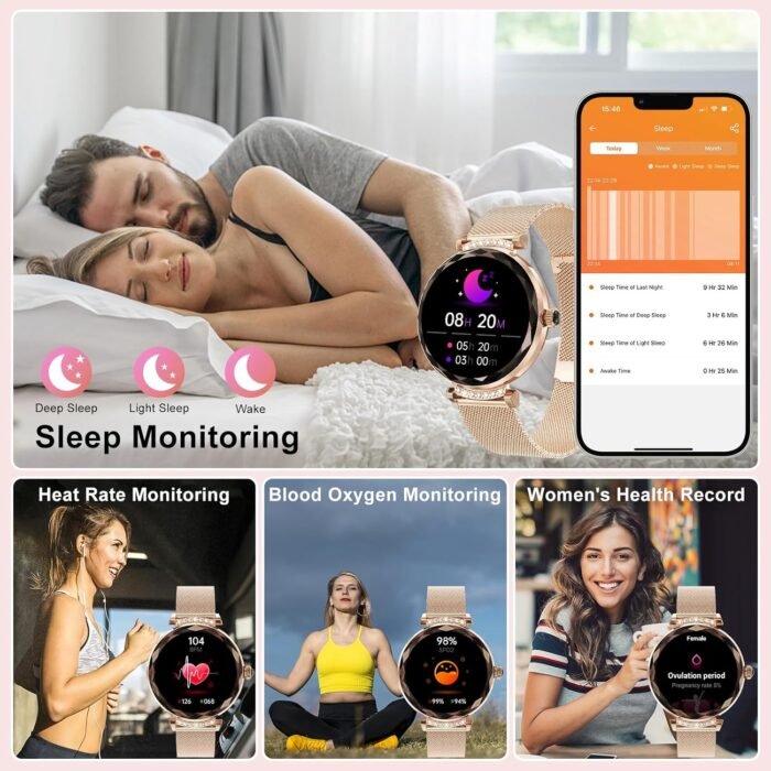 Smart Watches for Women Answer/Make Call, 1.19" AMOLED Smartwatch with Bluetooth for Android iOS Phones, IP68 Waterproof Fitness Tracker with Heart Rate SpO2 Sleep Monitor, Rose Gold - Image 5