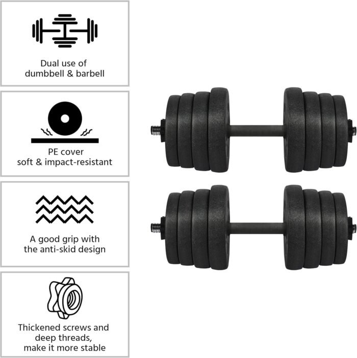 Yaheetech 66LB Weight Dumbbell Set Fitness Adjustable Cap Gym/home Barbell Plates Body Workout for Women and Men Strength Training - Image 5