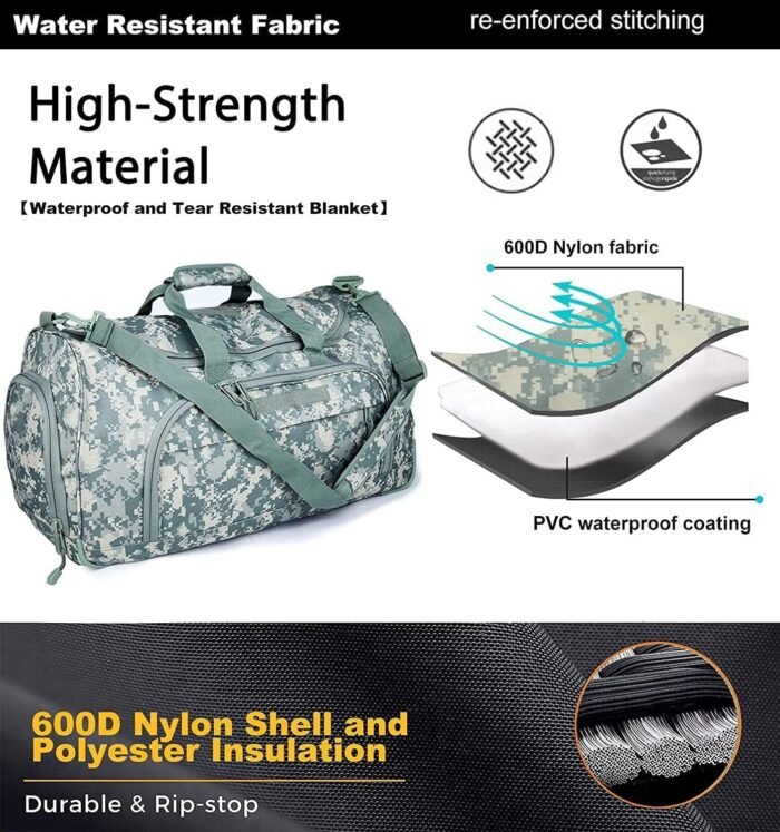 Gym Bag for Women & Men Tactical Duffle Military Weekender Work Out Lightweight Waterproof Sports Tote Shoe Pocket ACU - Image 4