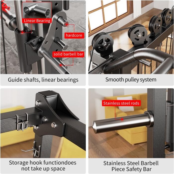 Smith Machine，Multi-Function Squat Rack Power Cage with Cable Crossover System,with Optional Weight Bench, Olympic Barbell Weight Set, for Home Gym - Image 5