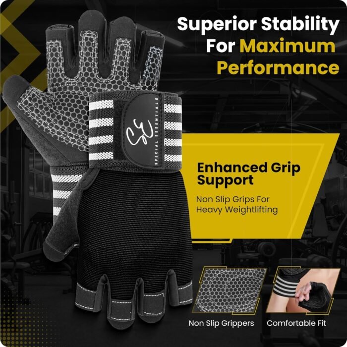 Special Essentials Workout Gym Gloves for Men and Women – Fingerless Exercise Gloves with Non-Slip Padding and Wrist Strap – Perfect for Weightlifting, Cycling & Training - Image 3
