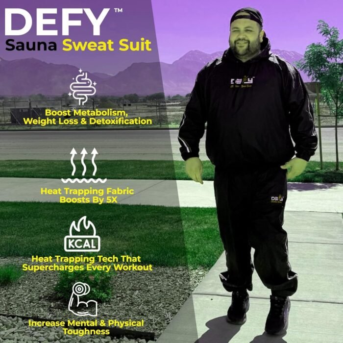 DEFY Heavy Duty Sauna Suit for Weight Loss Full Body Wrap Hoodie Men Women Anti-Rip Sweat suit Gym Workout Exercise Gear - Image 5