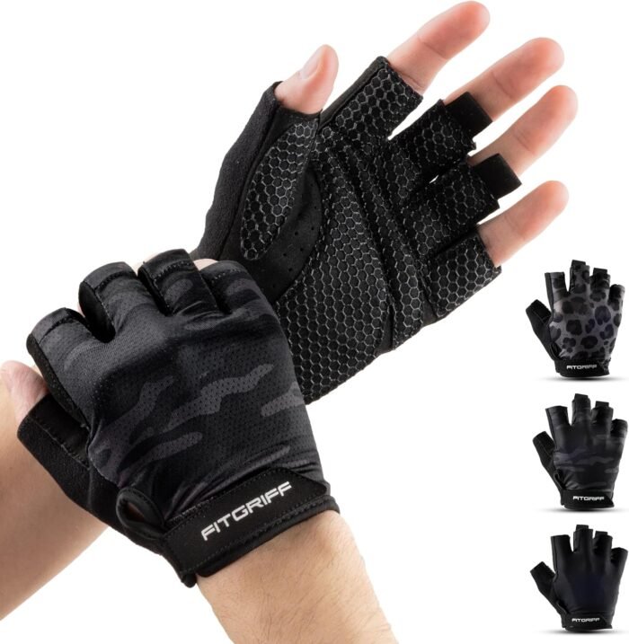 Fitgriff® Workout Gloves (Padded) for Men & Women - Fingerless Gym Gloves for Weight Lifting, Training - Full Palm Protection - Image 2