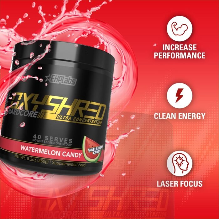 EHP Labs OxyShred Hardcore Super Dosed Pre Workout Powder - Preworkout Powder with L Glutamine & Acetyl L Carnitine, Energy Boost Drink - 275mg of Caffeine - Watermelon Candy, 40 Servings - Image 5