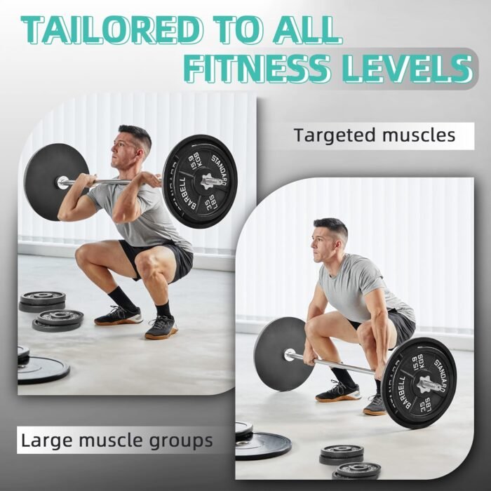 Barbell Weight Set, 5FT Standard Barbell with 1" Weight Plates (45LB-95LB Total) for Strength Training & Weightlifting, Multiple Styles - Image 6