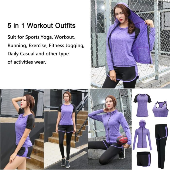 5pcs Workout Outfits for Women Athletic Sets Sport Suits Yoga Gym Fitness Exercise Clothes Jogging Tracksuits - Image 4