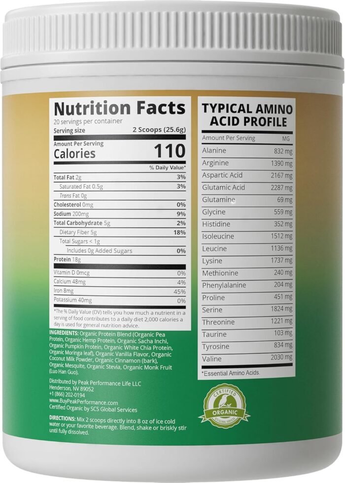 Organic Paleo Grain Free Plant Based Raw Vegan Protein Powder. Amazing Amino Acid Profile and Less Than 1g of Sugar. with Hemp and Pea Protein Vanilla Flavored - Image 7