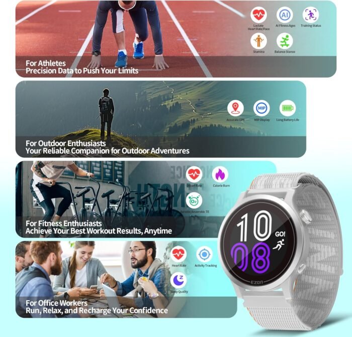 EZON R7 GPS Running Watch,Dual-Band GNSS,Optical Heart Rate Monitor,Over 28 Workout Modes,Training & Fitness Assessment,Lightweight Sports Watch for Triathlon,Marathon,Trail Run (Upgraded) - Image 9