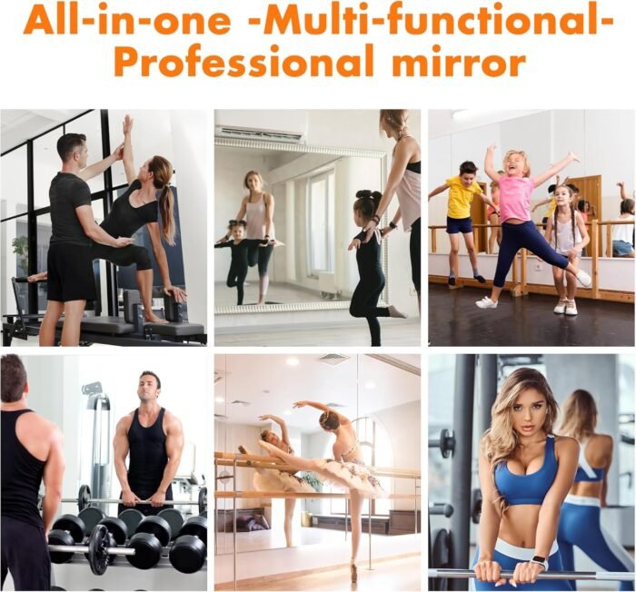 Hasipu Home Gym Mirror 55"x17"(Each)-3 PCS gym mirrors for home, gym wall mirror for fitness, garage, dance studio, 0.16in tempered glass frameless mirror-UL - Image 4