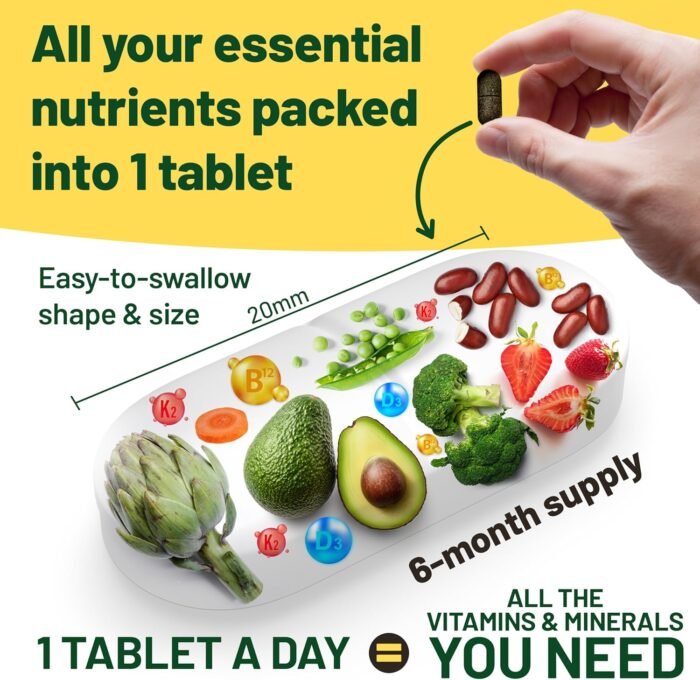 Vegan Vitality Multivitamins & Minerals for Women and Men with High Strength Vitamin B12, D3 & K2. 180 Vegan Multivitamin Tablets - 6 Months Supply. Vitamins for Vegans & Vegetarians - Image 5