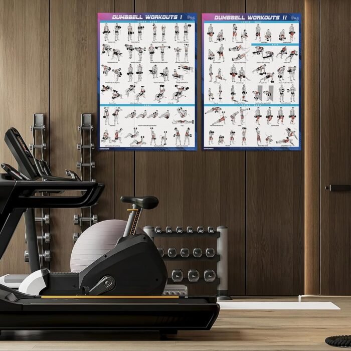 Dumbbell Workout Poster Set (2 Pack) - Workout Charts for Home Gym, Volume I & II - 18" x 24" with Enlarged Dumbbell Exercise Illustrations - Image 6