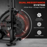Air Bike, Exercise Bike with Magnetic & Air Resistance Fan Bike, Stationary Bike for home Cardio Workout, Adjustable Indoor Cycling Bike with APP & Dual Action Handlebars, 350lb Capacity - Image 4