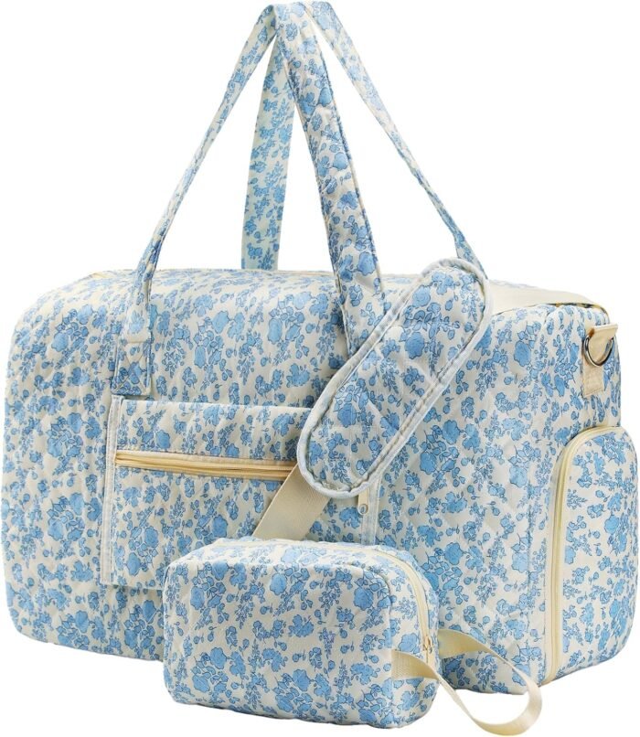 Travel Duffle Bag, Weekender Overnight Quilted Duffle Bag for Women, Large Capacity Duffel Bag with Shoe Compartment, Gym Tote Bags with Dry and Wet Separation (2 Pcs) - Image 2