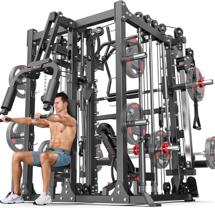 Smith Machine，Multi-Function Squat Rack Power Cage with Cable Crossover System,with Optional Weight Bench, Olympic Barbell Weight Set, for Home Gym - Image 2