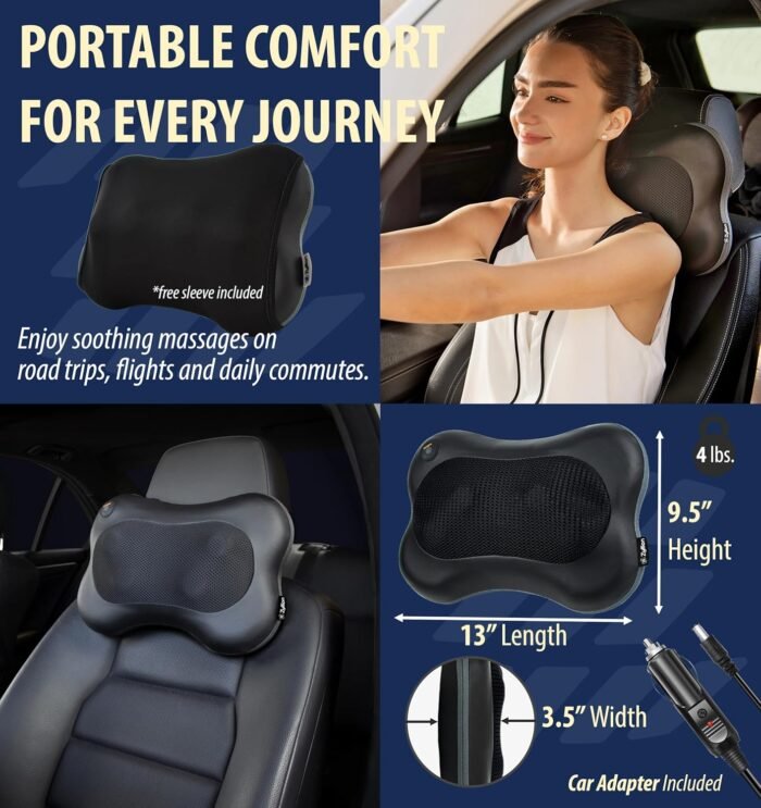 Zyllion Shiatsu Back and Neck Massager with Heat (FSA HSA Eligible) Cordless Rechargeable 3D Electric Kneading Deep Tissue Massage Pillow for Muscle Pain Relief on Shoulder, Leg, Foot ZMA-13RB - Image 6