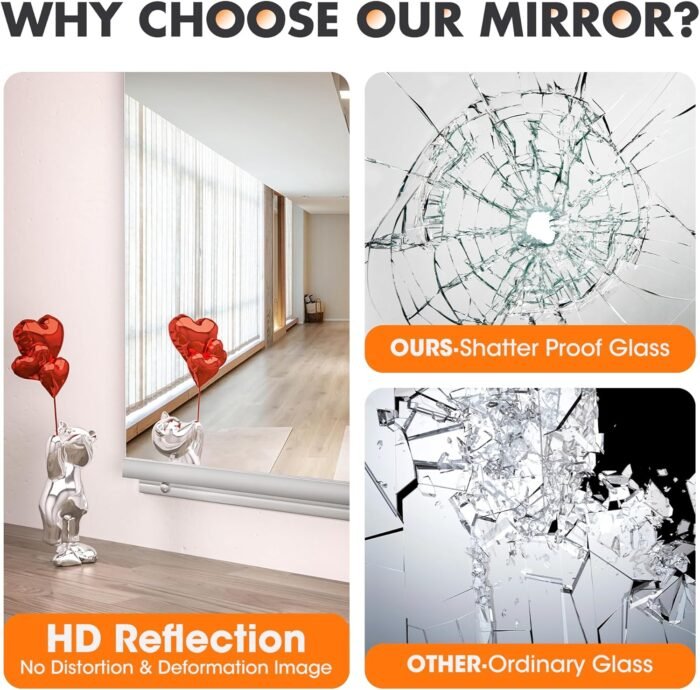 Hasipu Home Gym Mirror 55"x17"(Each)-3 PCS gym mirrors for home, gym wall mirror for fitness, garage, dance studio, 0.16in tempered glass frameless mirror-UL - Image 7