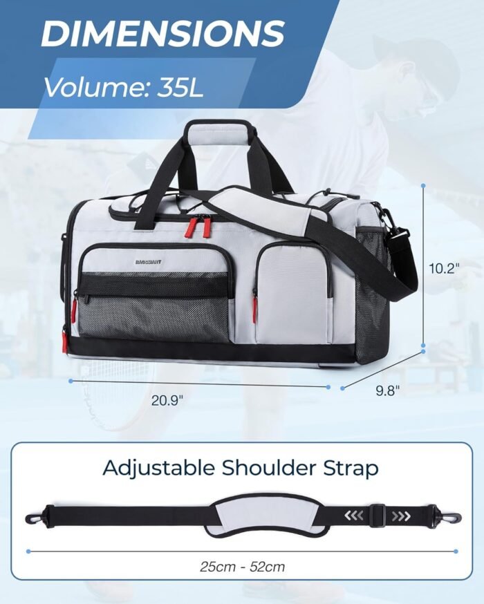 BAGSMART Gym Bag for Women & Men, 35L Sports Travel Duffel Bag with Shoe Compartment，Anti-Theft Carry On Weekender Bag for Airplane, Water Resistant Workout Overnight Backpack for Travel Gym,Grey - Image 8