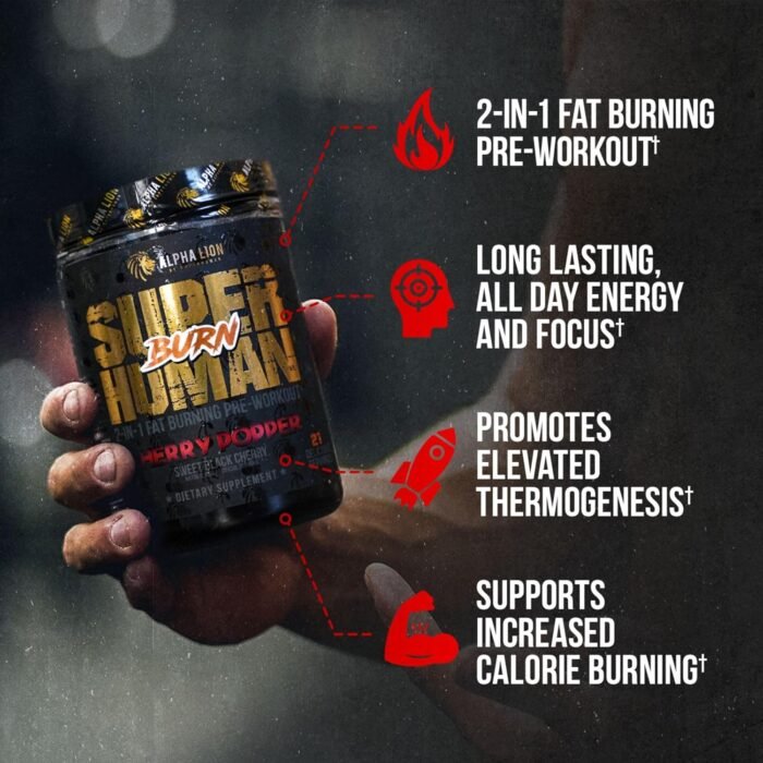 ALPHA LION Superhuman Burn – 2 in 1 Metabolism Booster Pre Workout and Thermogenic Fat Burner for Men – Appetite Suppressant and Weight Loss Supplement (21 Servings, Sweet Black Cherry Flavor) - Image 3