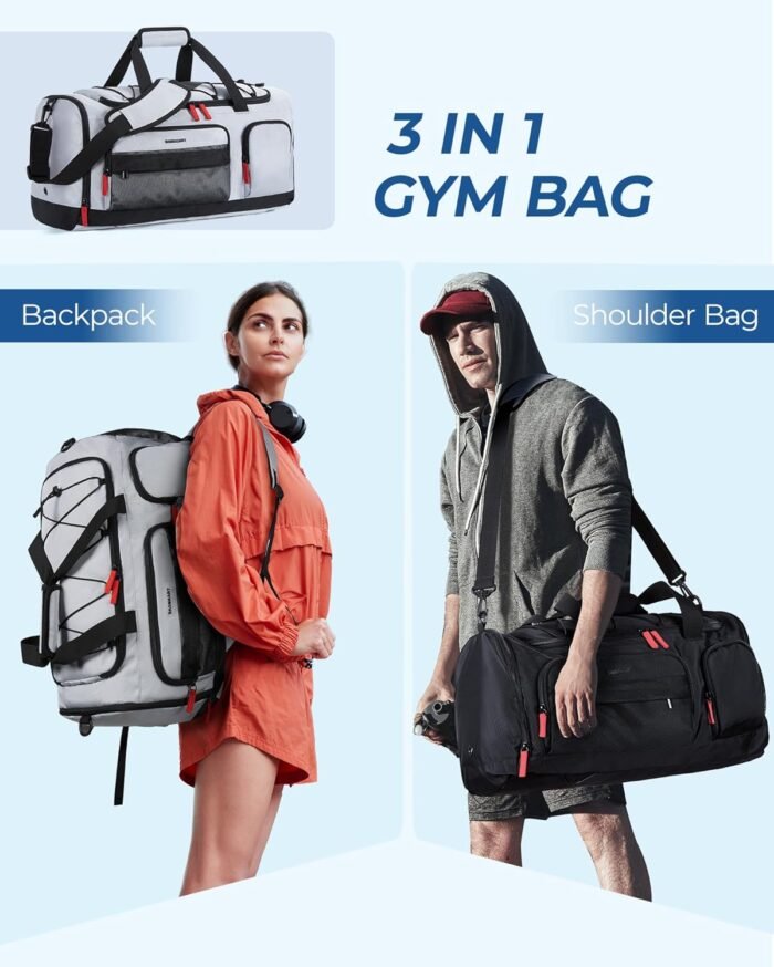BAGSMART Gym Bag for Women & Men, 35L Sports Travel Duffel Bag with Shoe Compartment，Anti-Theft Carry On Weekender Bag for Airplane, Water Resistant Workout Overnight Backpack for Travel Gym,Grey - Image 4