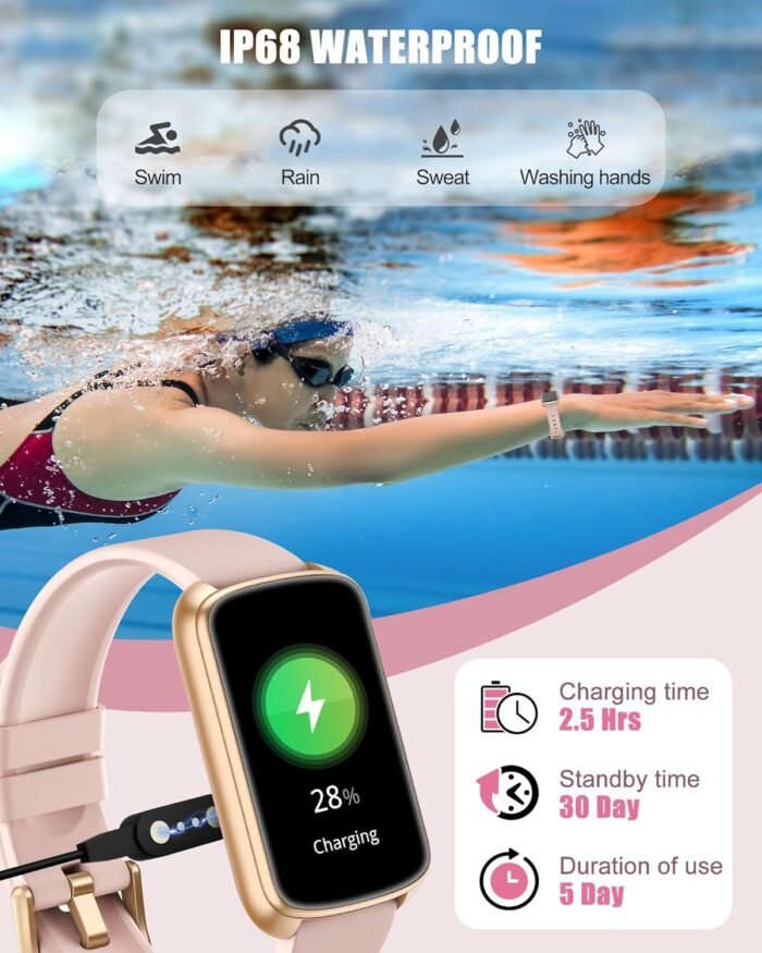 Fitness Tracker, Smart Watch for Women Men with 24/7 Heart Rate/Blood Pressure/Blood Oxygen Monitor,Sleep Tracker,Step & Calorie Counter, IP68 Waterproof Fitness Watches Compatible with Android&iPhone - Image 8